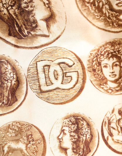 Dolce & Gabbana Brown Ancient Coin Print Silk Shorts Swimwear