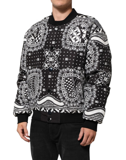 Dolce & Gabbana Black White Bandana Print Bomber Jacket