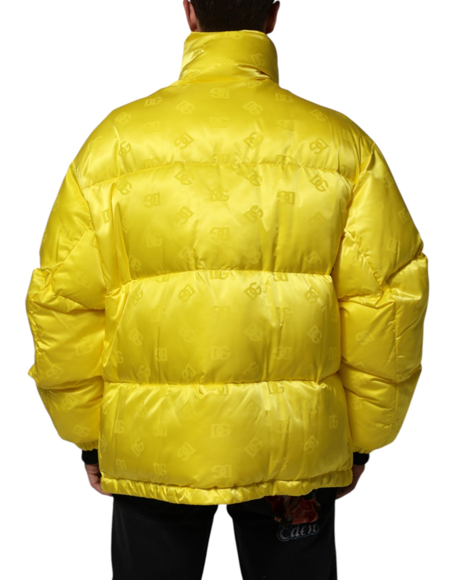 Dolce & Gabbana Yellow Nylon Logo Puffer Bomber Men Jacket