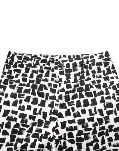 Dolce & Gabbana Black White Abstract Print Cotton Blend Pants