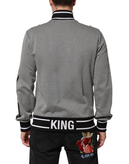 Dolce & Gabbana Black White Houndstooth Wool Crest Jacket Sweater