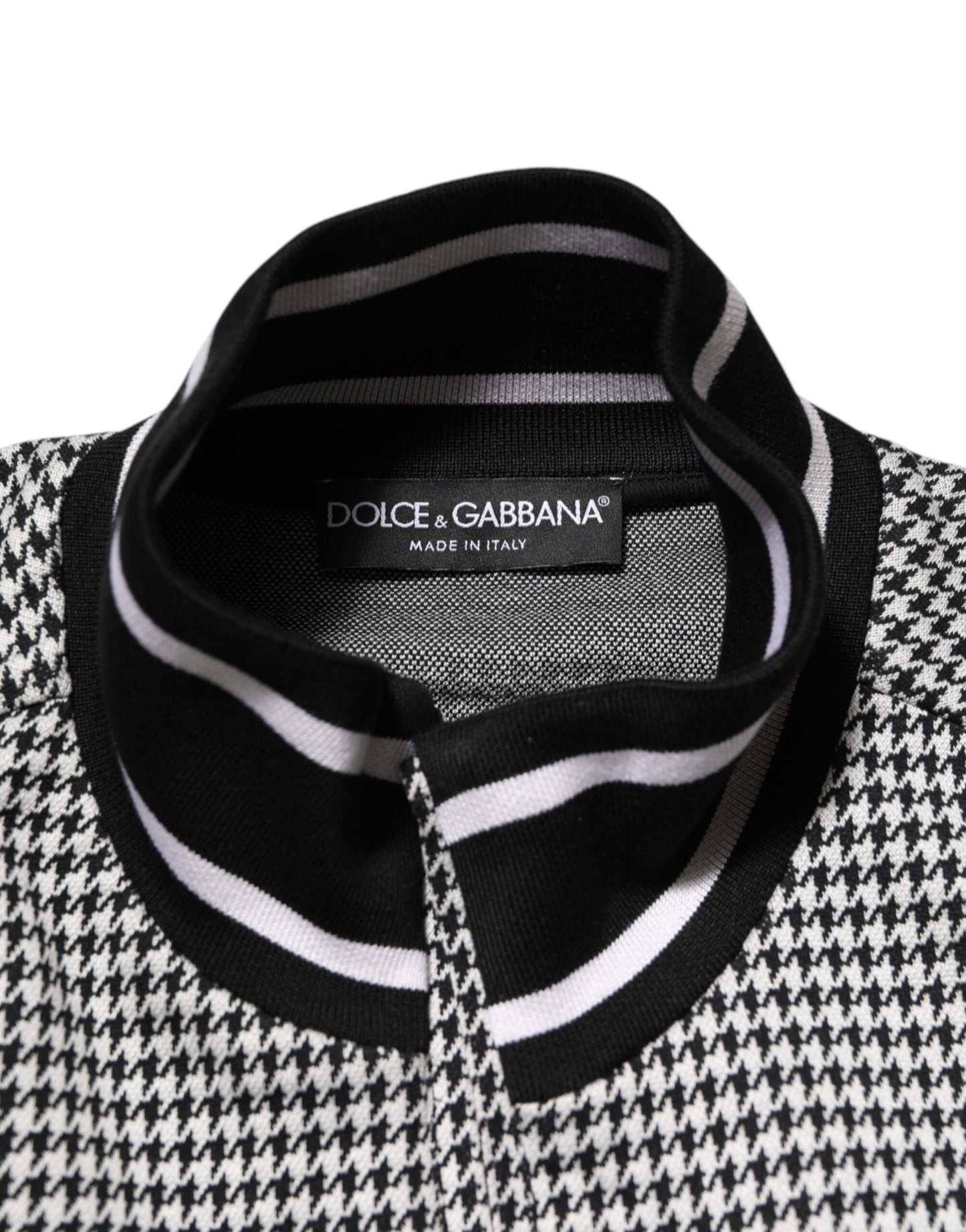Dolce & Gabbana Black White Houndstooth Wool Crest Jacket Sweater