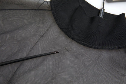 Dolce & Gabbana Black Mesh Turtleneck Sheer Blouse Top