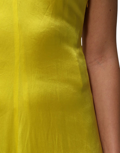 Tonello Yellow Silk Satin Slip Maxi Spaghetti Strap Maxi Dress