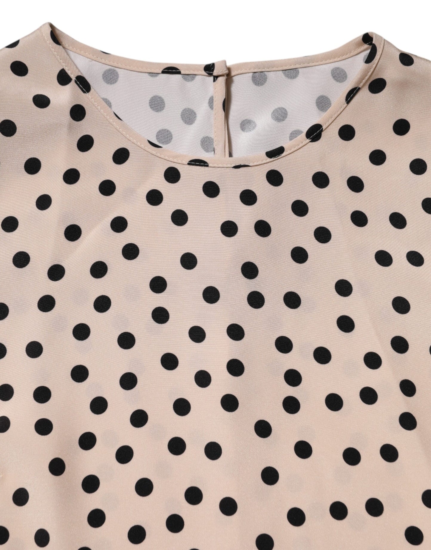 Dolce & Gabbana Beige Black Polka Dot Silk Short Sleeve Blouse Top
