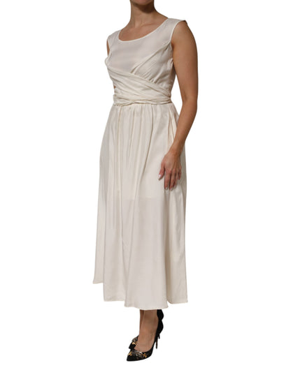 L'Autre Chose Ivory White Sleeveless Maxi Cupro Viscose Dress