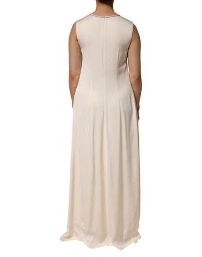 Peserico Beige Viscose Pleated Sleeveless Long Maxi Dress