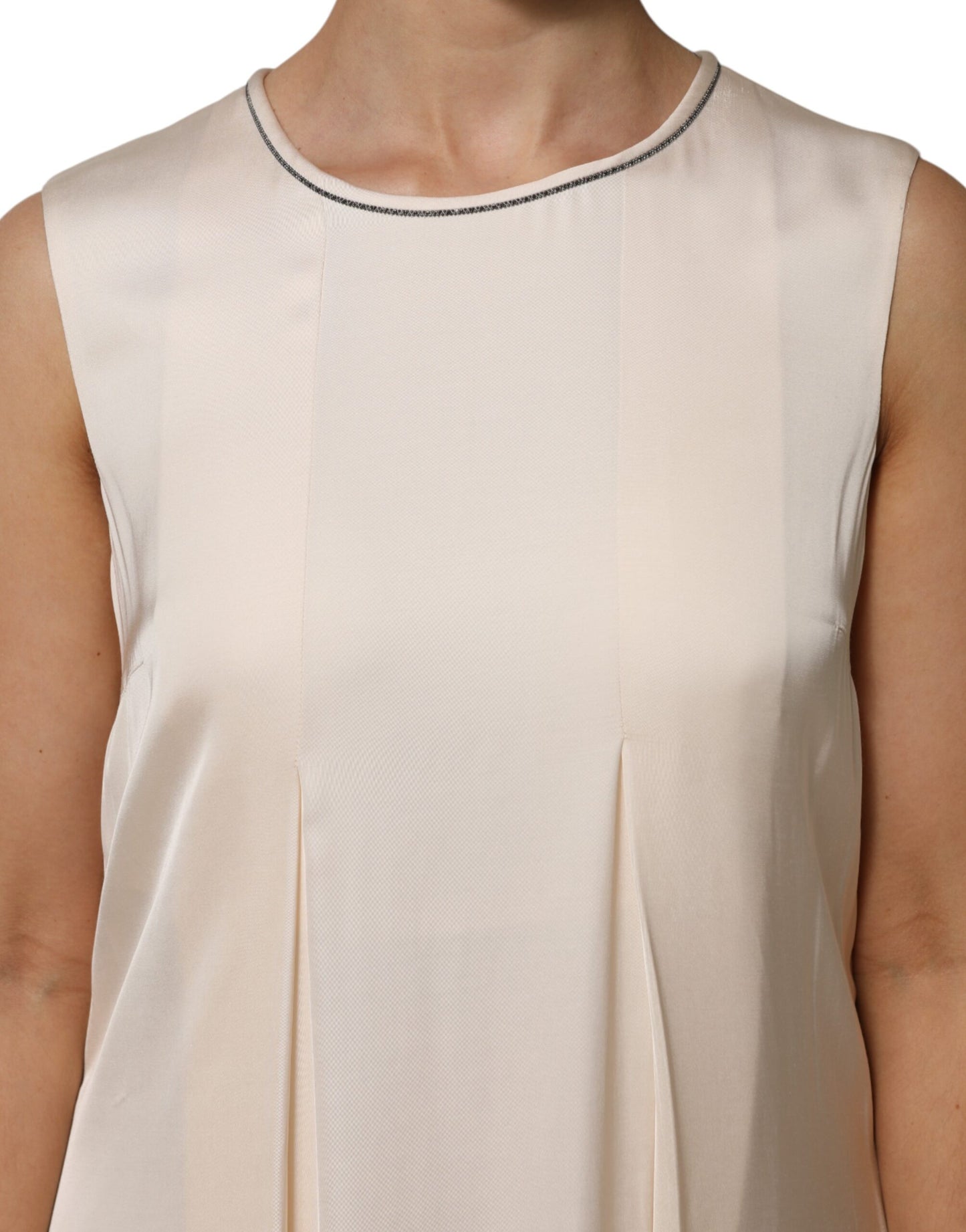 Peserico Beige Viscose Pleated Sleeveless Long Maxi Dress