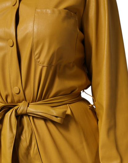 PINKO Polyester Belted Shirt Midi Long Sleeve Yellow Mustard