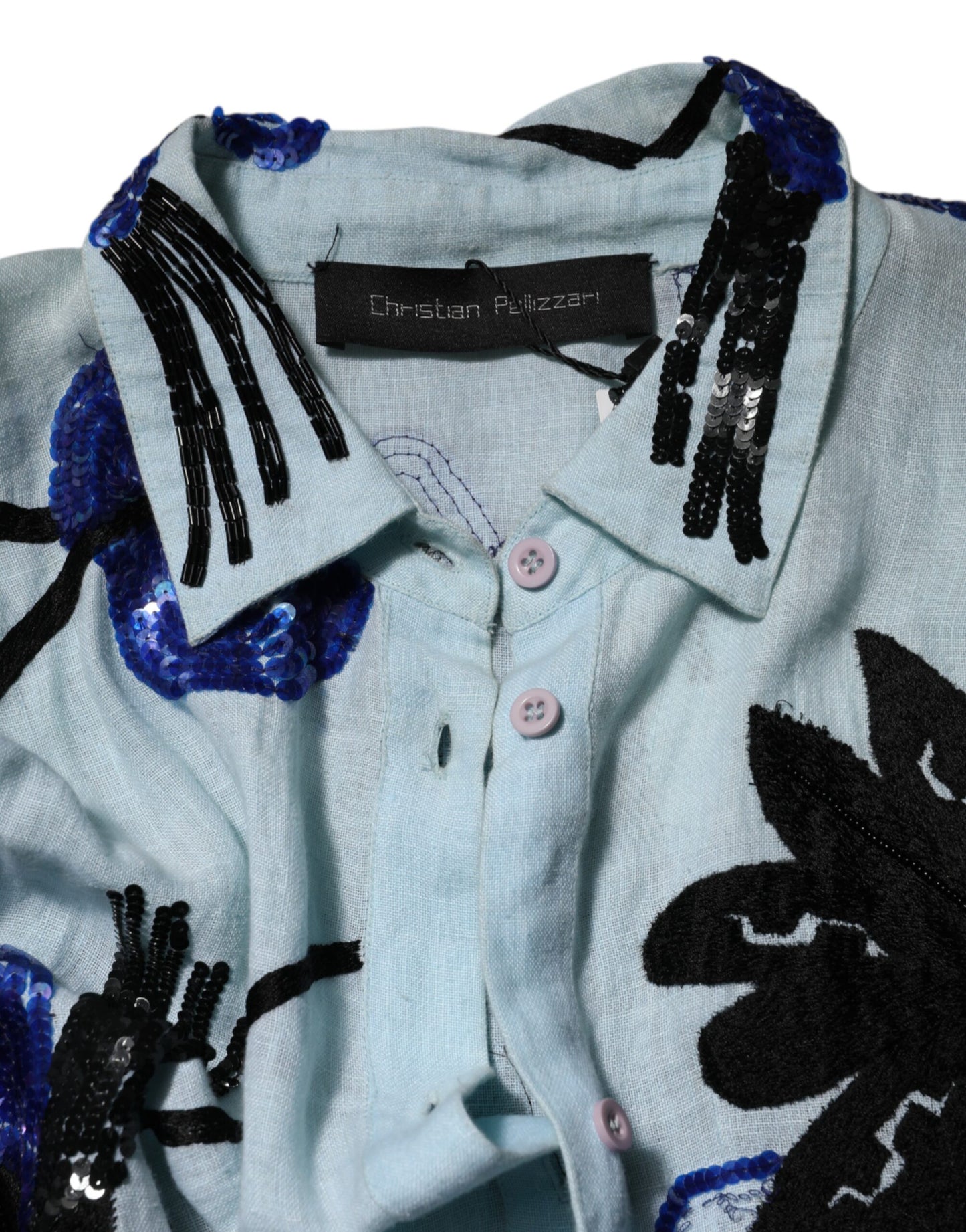 Christian Pellizzari Blue Sequin Embellished Shirt Maxi Dress