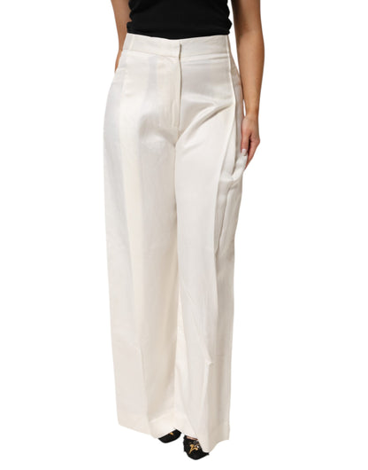 Brian Dales White Viscose Linen Wide Leg Palazzo Womens Pants