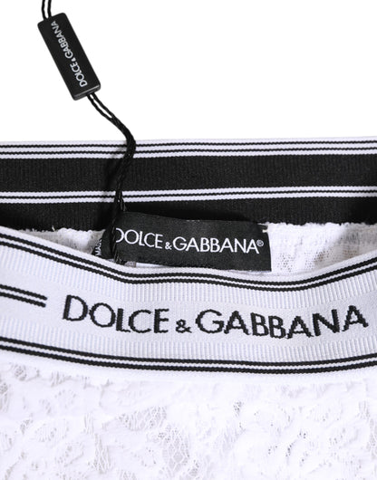 Dolce & Gabbana White Lace Slip Brief Logo Waistband Underwear