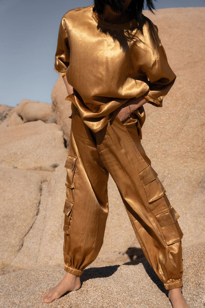 Silk cargo trousers.