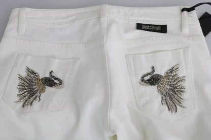 Just Cavalli White Cotton Slim Fit Mid Waist Skinny Trouser Jeans