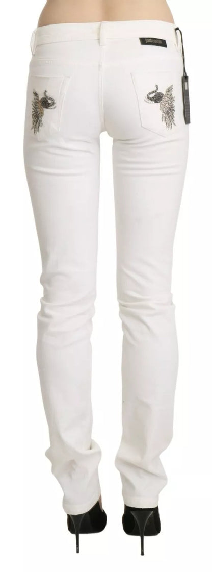 Just Cavalli White Cotton Slim Fit Mid Waist Skinny Trouser Jeans