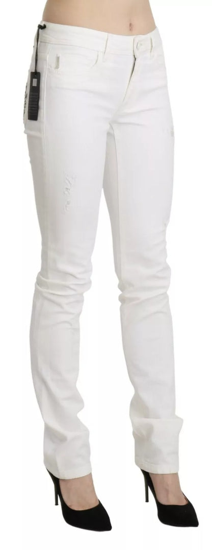 Just Cavalli White Cotton Slim Fit Mid Waist Skinny Trouser Jeans