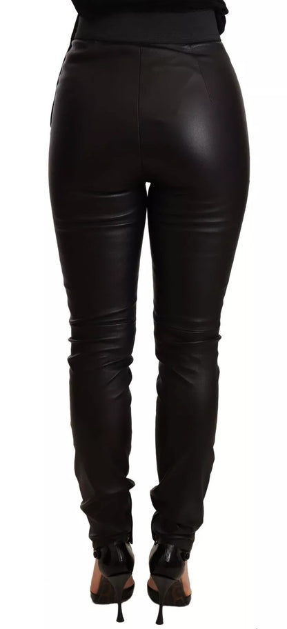 Dolce & Gabbana Black Leather Elastic Waist Trouser Pants