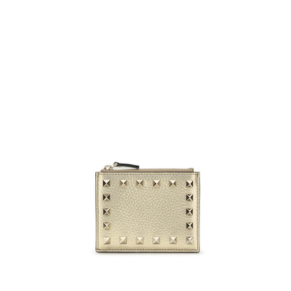 Valentino Garavani Gold Calf Leather Bos Taurus Wallet