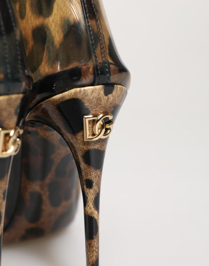 Dolce & Gabbana Leopard Print PVC Pointed Toe Boots Shoes