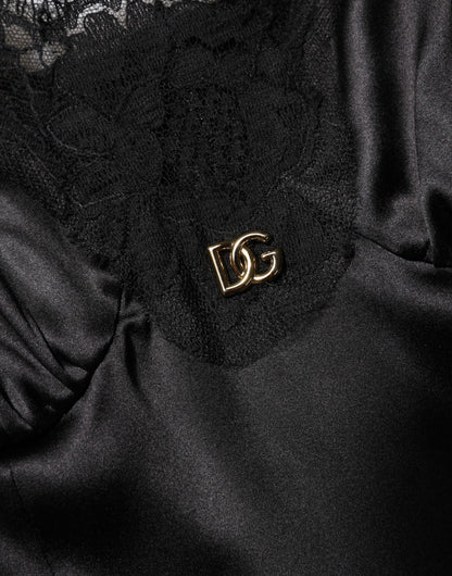 Dolce & Gabbana Black Silk Blend Lace Trim Sleeveless Mini Dress