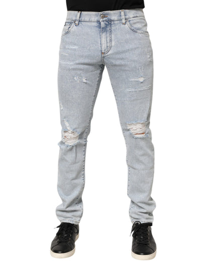 Dolce & Gabbana Light Blue Distressed Slim Fit Ripped Denim Jeans
