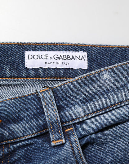 Dolce & Gabbana Blue Cotton Logo Plaque Skinny Men Denim Jeans