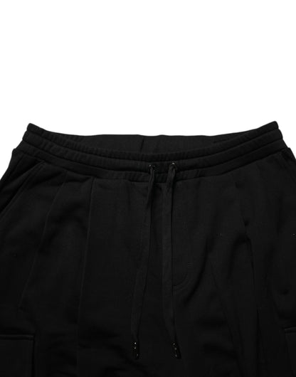 Dolce & Gabbana Black Cotton Blend Cargo Joggers Drawstring Pants