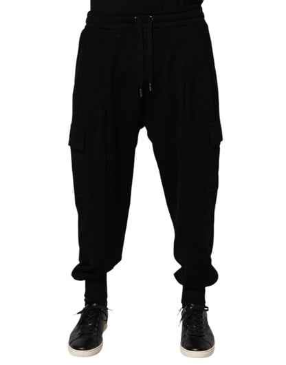 Dolce & Gabbana Black Cotton Blend Cargo Joggers Drawstring Pants
