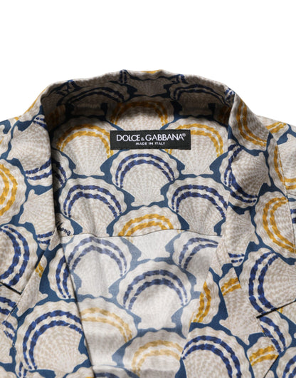 Dolce & Gabbana Cream Cotton Silk Hawaii Scallop Shell Print Shirt