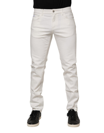Dolce & Gabbana Off White Cotton Stretch Slim Fit Denim Jeans