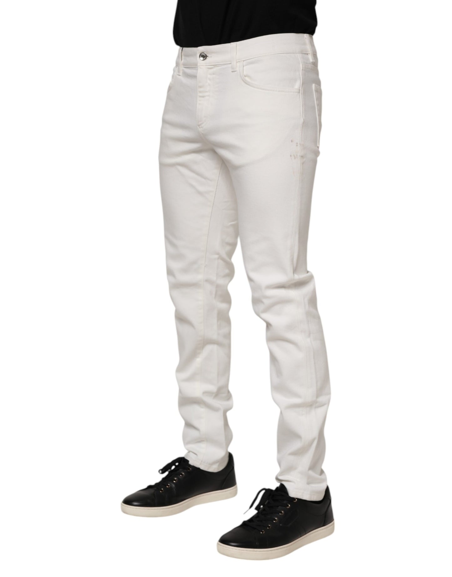 Dolce & Gabbana Off White Cotton Stretch Slim Fit Denim Jeans