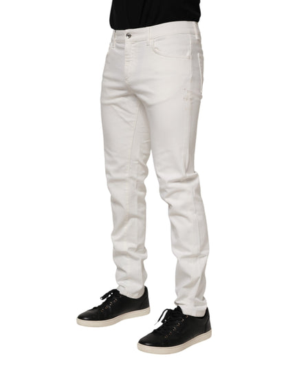 Dolce & Gabbana Off White Cotton Stretch Slim Fit Denim Jeans