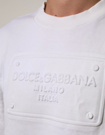Dolce & Gabbana White Embossed Logo Men Sweatshirt Sweater