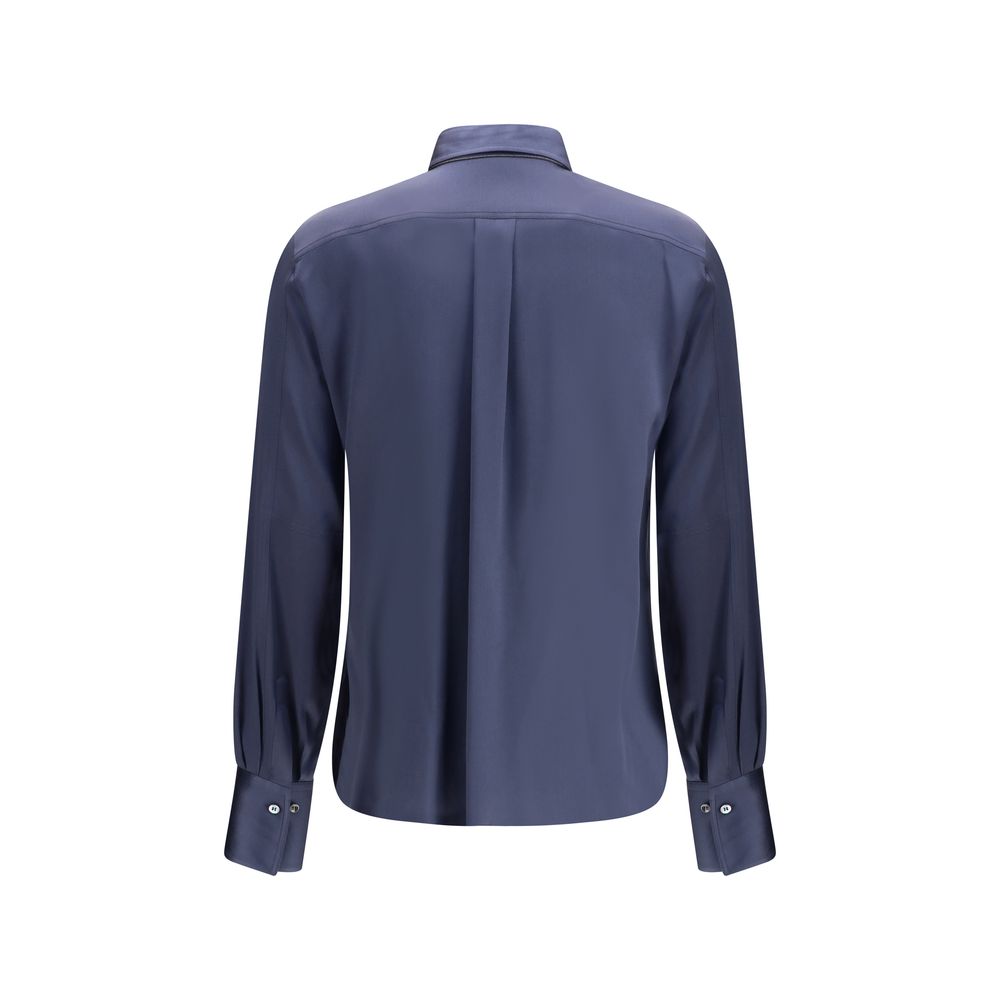 Brunello Cucinelli Blue Silk Blouse