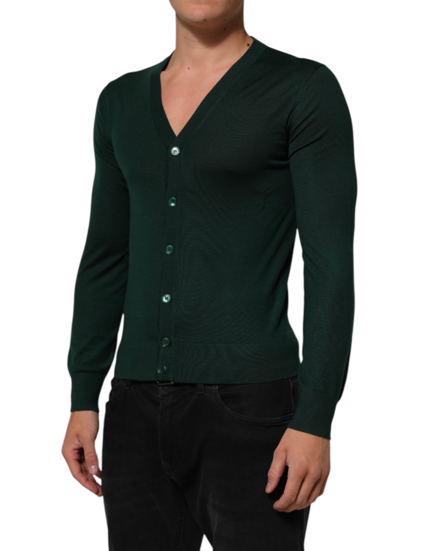 Dolce & Gabbana Dark Green Button Down Men Cardigan Sweater