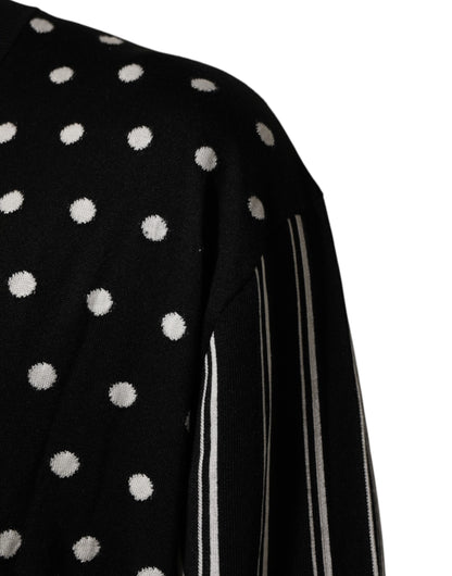 Dolce & Gabbana Black White Stripe Polka V-Neck Pullover Sweater