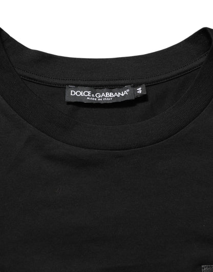 Dolce & Gabbana Black Logo Plaque Cotton Crew Neck T-shirt