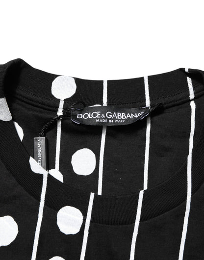 Dolce & Gabbana Black Cotton Polka Dots Round Neck T-shirt