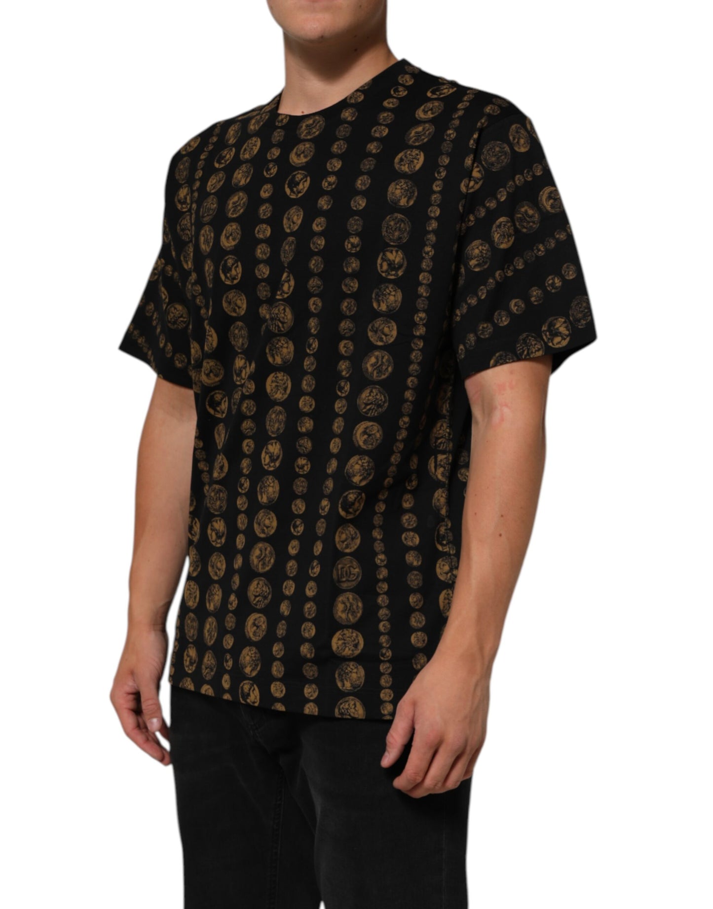 Dolce & Gabbana Black Cotton Coin Print Crew Neck T-shirt