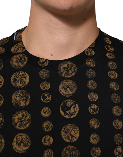 Dolce & Gabbana Black Cotton Coin Print Crew Neck T-shirt