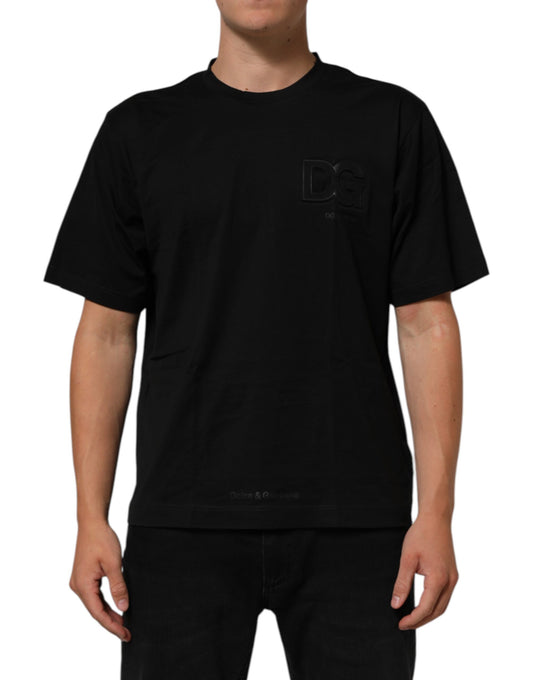 Dolce & Gabbana Black Logo Patch Cotton Men Crew Neck T-shirt