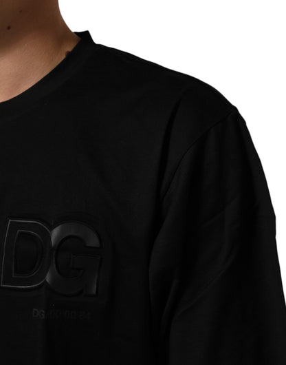 Dolce & Gabbana Black Logo Patch Cotton Men Crew Neck T-shirt