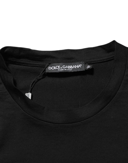 Dolce & Gabbana Black Logo Patch Cotton Men Crew Neck T-shirt