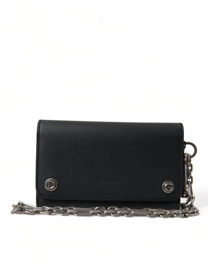 Dolce & Gabbana Black Leather Logo Embossed Mini Bifold Wallet Borse Bag