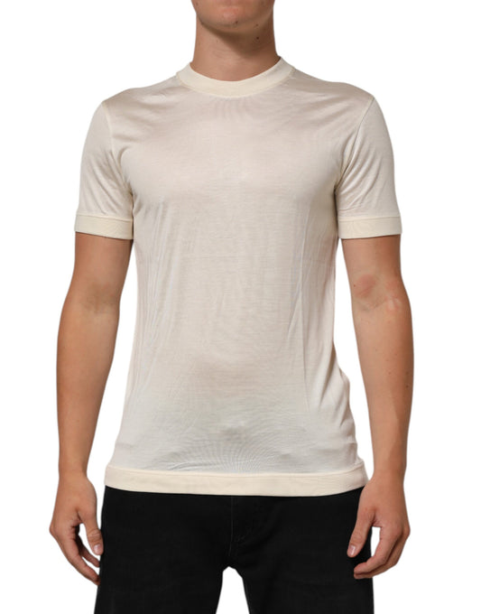 Dolce & Gabbana Off White Silk Crew Neck Short Sleeve T-shirt