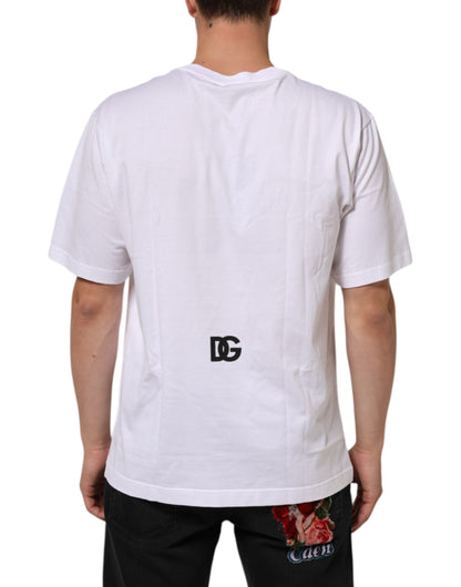 Dolce & Gabbana White Logo Print Cotton Crew Neck Men T-shirt