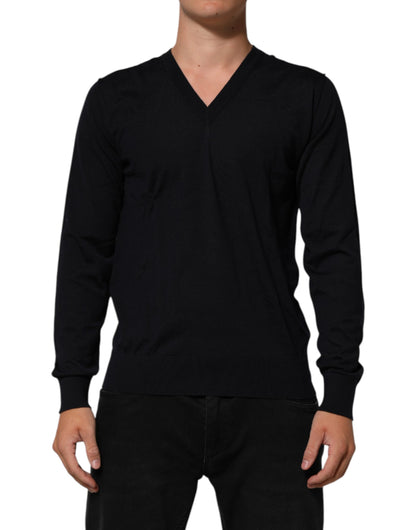 Dolce & Gabbana Black Cashmere Knit V-Neck Pullover Sweater