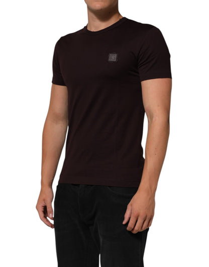 Dolce & Gabbana Brown Logo Plaque Cotton Crew Neck T-shirt
