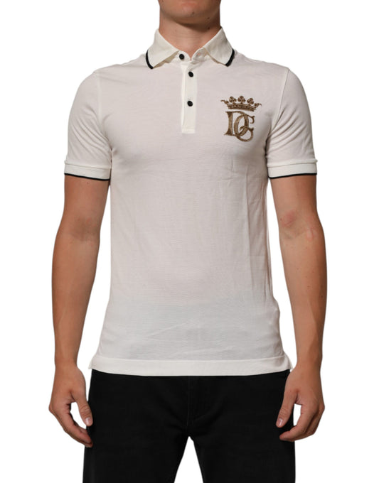 Dolce & Gabbana White Logo Embroidery Cotton Polo T-shirt