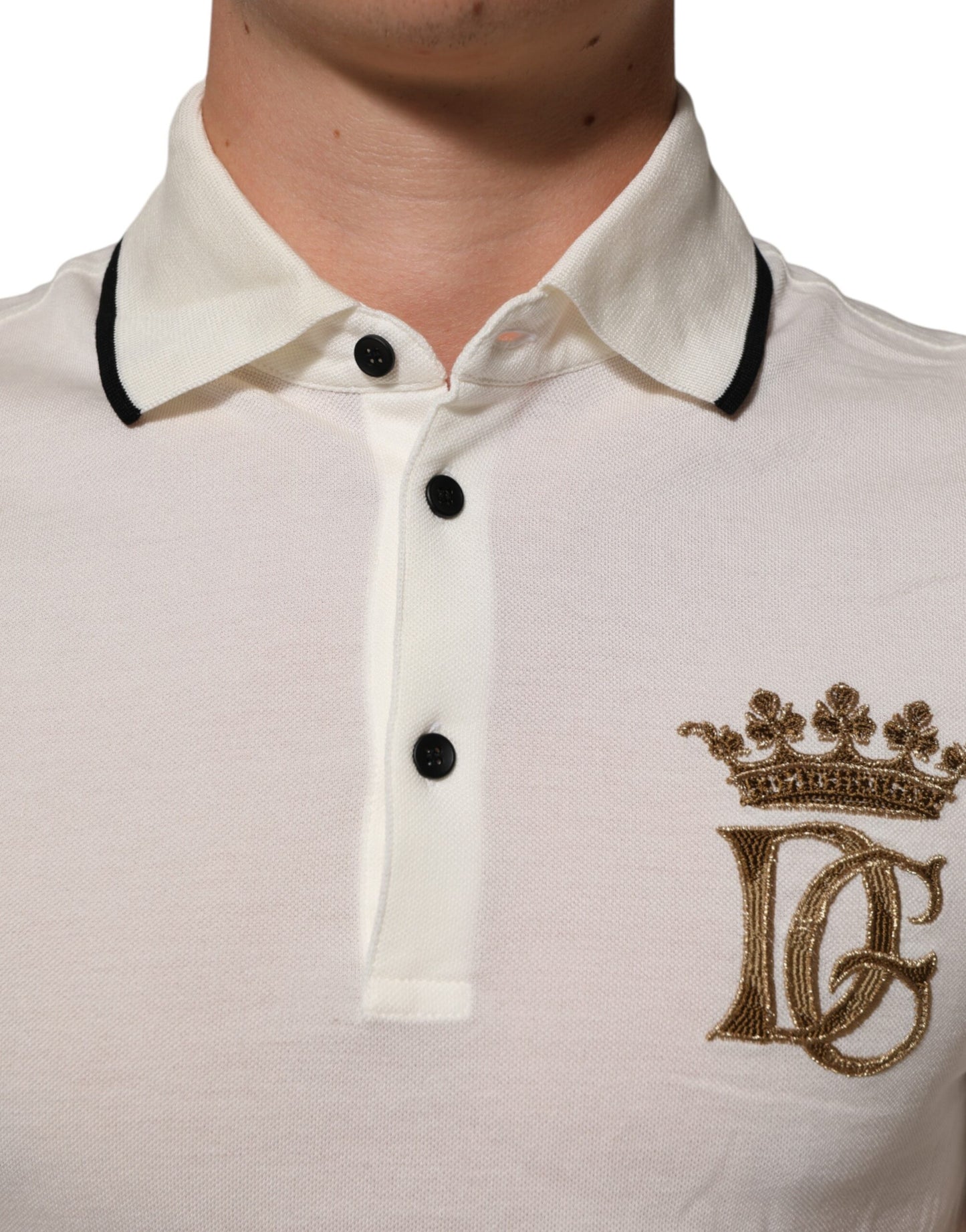 Dolce & Gabbana White Logo Embroidery Cotton Polo T-shirt